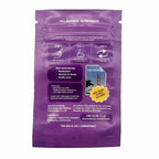 Purple package with text and icons on a white background
