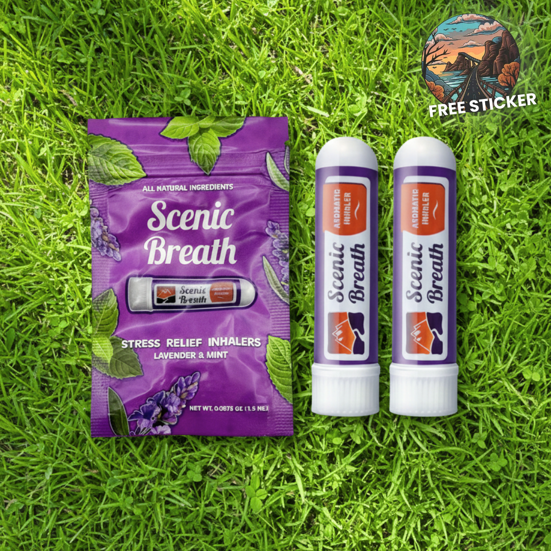 Scenic Breath products on grass with a free sticker offer.